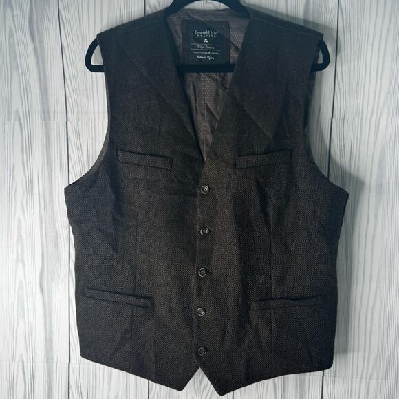 Emerald Isle Weaving Mens Wool Tweed Herringbone Waistcoat Vest Sz 48 Brown - Picture 1 of 6